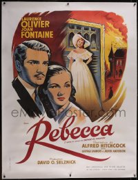 5p0402 REBECCA linen French 1p R1970s Hitchcock, Grinsson art of Laurence Olivier & Joan Fontaine!