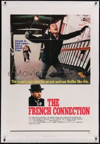 5p0688 FRENCH CONNECTION linen int'l 1sh 1971 Gene Hackman in chase climax, William Friedkin classic!