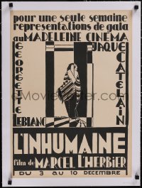 5p0826 L'INHUMAINE linen French 17x24 1924 L'Herbier's reincarnation sci-fi, Aaes art, ultra rare!
