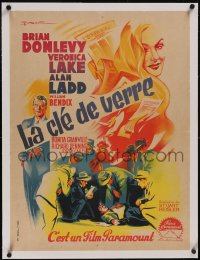 5p0817 GLASS KEY linen French 24x31 1948 Roger Soubie art of Alan Ladd & Veronica Lake, very rare!