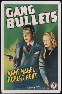 5p0493 GANG BULLETS linen 1sh 1938 great art pretty Anne Nagel and Robert Kent with gun, ultra rare!