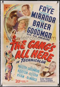5p0494 GANG'S ALL HERE linen 1sh 1943 montage art of sexy Alice Faye, Carmen Miranda, Benny Goodman!