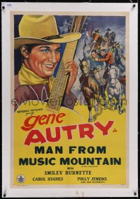 5p0495 GENE AUTRY linen 1sh 1945 Man From Music Mountain, great singing cowboy art with guitar, rare!