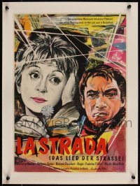 5p0788 LA STRADA linen German 13x18 1956 Fellini, Ahrle art of Quinn & Giulietta Masina, ultra rare!