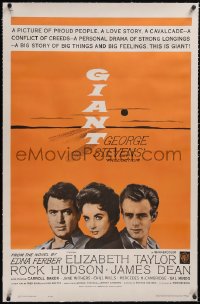 5p0498 GIANT linen 1sh R1963 James Dean, Elizabeth Taylor, Rock Hudson, directed by George Stevens!