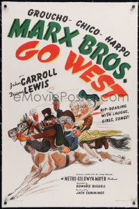 5p0691 GO WEST linen style C 1sh 1941 cool art of The Marx Bros. Groucho, Chico & Harpo, ultra rare!