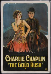 5p0418 GOLD RUSH linen 1sh 1925 great art of Charlie Chaplin & Hale, his masterpiece, beyond rare!