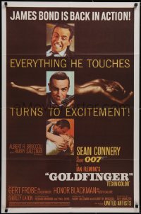 5p0143 GOLDFINGER 1sh 1964 three images of Sean Connery as James Bond 007 with a flat finish!