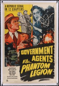5p0504 GOVERNMENT AGENTS VS. PHANTOM LEGION linen 1sh 1951 Walter Reed in Republic serial, cool art!