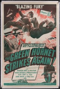 5p0693 GREEN HORNET STRIKES AGAIN linen chapter 10 1sh 1940 Warren Hull serial, Blazing Fury, rare!