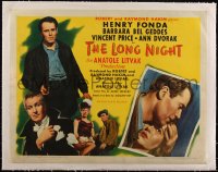 5p0967 LONG NIGHT linen style B 1/2sh 1947 Henry Fonda & Barbara Bel Geddes, film noir, ultra rare!