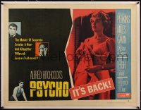 5p0975 PSYCHO linen style B 1/2sh R1965 half-dressed Janet Leigh, Anthony Perkins, Hitchcock classic!