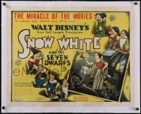 5p0977 SNOW WHITE & THE SEVEN DWARFS linen B 1/2sh 1937 Walt Disney's miracle of movies, ultra rare!