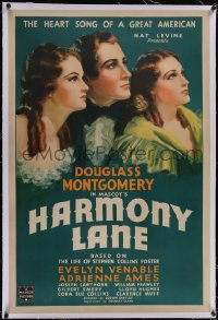 5p0509 HARMONY LANE linen 1sh 1935 art of Douglass Montgomery, Evelyn Venable & Adrienne Ames, rare!