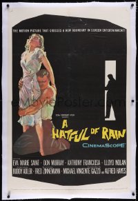 5p0510 HATFUL OF RAIN linen 1sh 1957 Fred Zinnemann early drug addiction classic, cool artwork!
