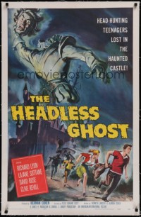 5p0512 HEADLESS GHOST linen 1sh 1959 head-hunting teens lost in the haunted castle, Reynold Brown art!