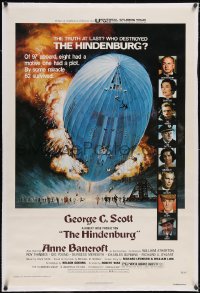 5p0516 HINDENBURG linen 1sh 1975 Robert Wise, all-star cast, Akimoto art of zeppelin crashing down!