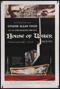 5p0520 HOUSE OF USHER linen 1sh 1960 Poe's tale of the ungodly & evil, art by Reynold Brown!