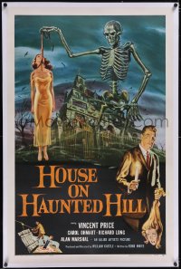 5p0522 HOUSE ON HAUNTED HILL linen 1sh 1959 Vincent Price w/severed head & skeleton w/hanging girl!