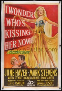 5p0524 I WONDER WHO'S KISSING HER NOW linen 1sh 1947 full-length stone litho of sexiest June Haver!