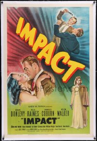 5p0526 IMPACT linen 1sh 1949 cool art, Brian Donlevy, Ella Raines, Charles Coburn, film noir!
