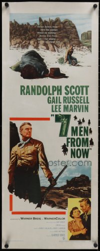 5p0026 7 MEN FROM NOW insert 1956 Budd Boetticher, cool art of Randolph Scott after shootout!