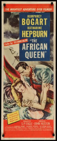 5p0039 AFRICAN QUEEN insert 1952 wonderful artwork of Humphrey Bogart & Katharine Hepburn!