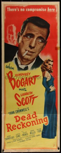 5p0333 DEAD RECKONING insert 1947 great c/u of smoking Humphrey Bogart & Lizabeth Scott, ultra rare!