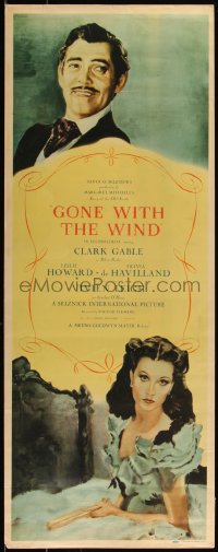5p0335 GONE WITH THE WIND insert 1939 Armando Seguso art of Clark Gable & Vivien Leigh, ultra rare!