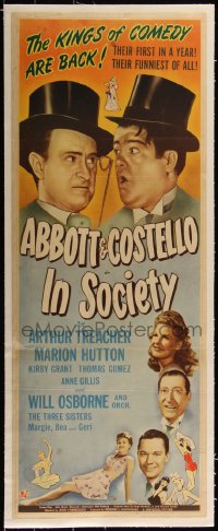 5p0930 IN SOCIETY linen insert 1944 Bud Abbott & Lou Costello, Arthur Treacher, Marion Hutton, rare!