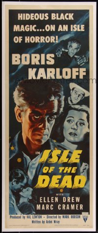 5p0035 ISLE OF THE DEAD insert R1953 Boris Karloff, hideous black magic on an isle of horror!