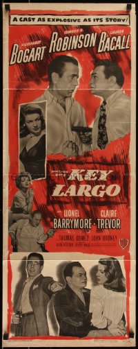 5p0339 KEY LARGO insert 1948 Humphrey Bogart, Lauren Bacall, Edward G. Robinson, Huston, very rare!