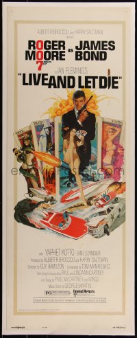 5p1292 LIVE & LET DIE linen West Hemi insert 1973 art of Roger Moore as James Bond by Robert McGinnis!