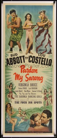 5p0034 PARDON MY SARONG insert 1942 Bud Abbott & Lou Costello with sexy Virginia Bruce, very rare!