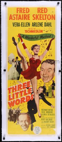 5p0941 THREE LITTLE WORDS linen insert 1950 art of Fred Astaire, Red Skelton & sexy Vera-Ellen!