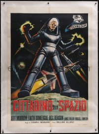 5p0385 THIS ISLAND EARTH linen Italian 1p R1964 different DeAmicis art of Jeff Morrow in space suit!