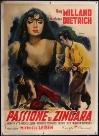 5p0373 GOLDEN EARRINGS linen Italian 2p 1948 Marino art of gypsy Marlene Dietrich & Milland, rare!