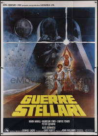5p0094 STAR WARS Italian 2p 1977 George Lucas, great Tom Jung art of giant Vader over Luke & Leia!