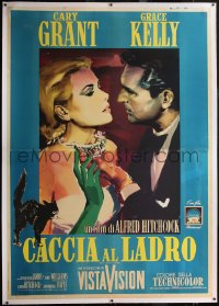 5p0376 TO CATCH A THIEF linen Italian 2p R1964 different art of Grace Kelly & Cary Grant, Hitchcock!