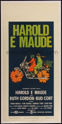 5p1270 HAROLD & MAUDE linen Italian locandina 1974 Ruth Gordon, Bud Cort, cool art on motorcycle!