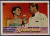 5p0869 SABRINA linen Italian 13x19 pbusta 1954 Audrey Hepburn & William Holden with champagne, rare!