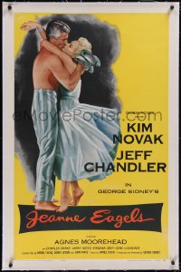 5p0536 JEANNE EAGELS linen 1sh 1957 best romantic artwork of Kim Novak & Jeff Chandler kissing!