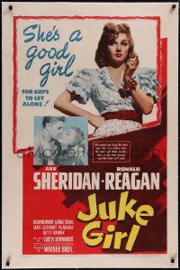 5p0540 JUKE GIRL linen 1sh 1942 sexy Ann Sheridan is a good girl for Ronald Reagan to leave alone!