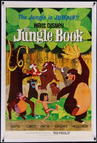 5p0541 JUNGLE BOOK linen 1sh 1967 Walt Disney cartoon classic, great image of Mowgli & friends!