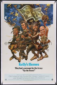 5p0542 KELLY'S HEROES linen 1sh 1970 Jack Davis Spirit of '76 art, Eastwood, Savalas, Sutherland