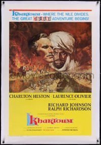 5p0698 KHARTOUM linen Cinerama 1sh 1966 Frank McCarthy art of Charlton Heston & Laurence Olivier!