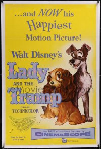 5p0546 LADY & THE TRAMP linen 1sh 1955 Walt Disney romantic canine dog classic cartoon, great art!
