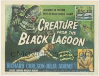 5p0167 CREATURE FROM THE BLACK LAGOON TC 1954 classic art of monster attacking sexy Julie Adams!