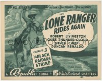 5p0171 LONE RANGER RIDES AGAIN chapter 3 TC 1939 masked Bob Livingston, Black Raiders Strike, rare!