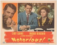 5p0204 NOTORIOUS LC #2 1946 best c/u of Cary Grant & Ingrid Bergman at race track, Hitchcock classic!